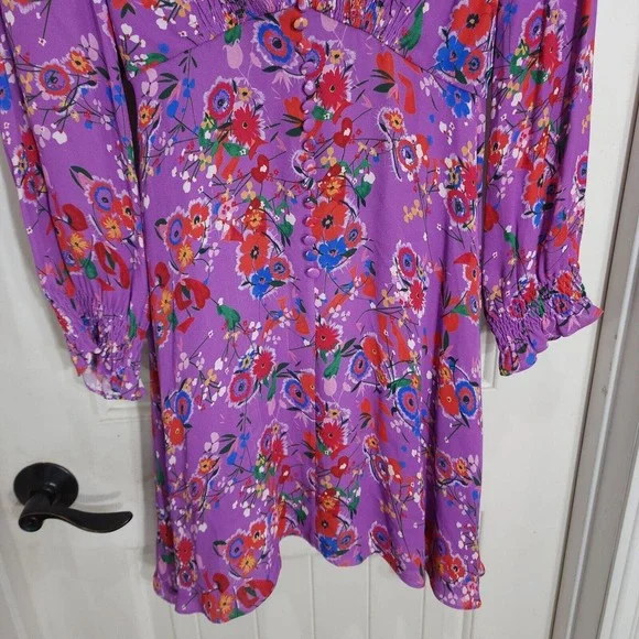 Saloni Womens Dress Eve Mini Button Lilac Pimpernel Purple Floral Prairie Size 2 - Picture 5 of 16